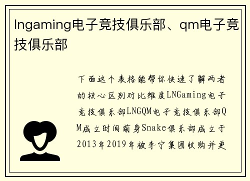 lngaming电子竞技俱乐部、qm电子竞技俱乐部