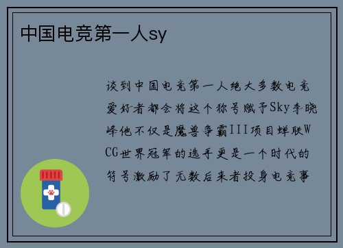 中国电竞第一人sy