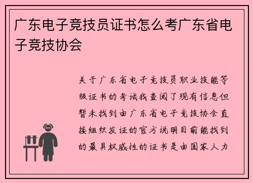 广东电子竞技员证书怎么考广东省电子竞技协会