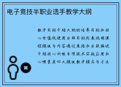 电子竞技半职业选手教学大纲